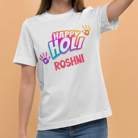 Happy Holi Customized Printed Unisex Half Sleeves T-Shirt for Men & Women