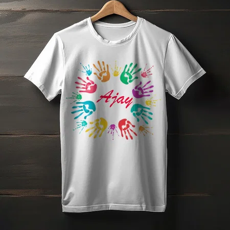 Colorful Holi Hands Customized Printed Unisex Half Sleeves T-Shirt for Men & Women