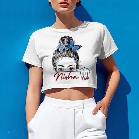 Intense Gaze Customized Printed Women's Half Sleeves Cotton Crop Top T-Shirt