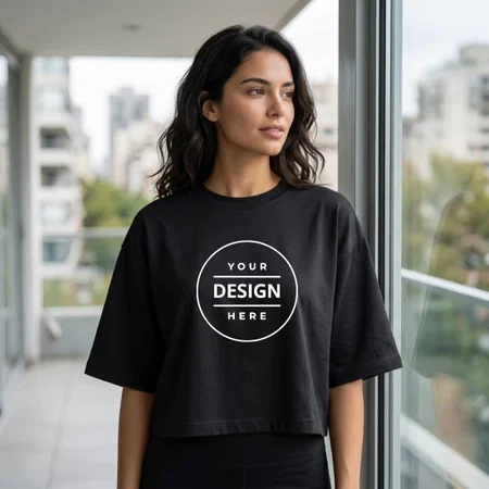 Black Relaxed Fit Customized Cotton Crop Top for Women
