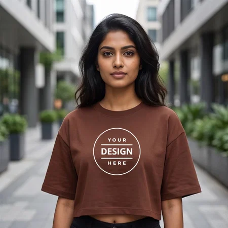 Brown Relaxed Fit Customized Cotton Crop Top for Women