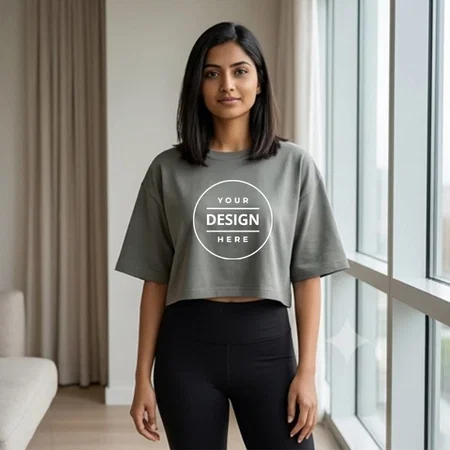 Vineyard Green Relaxed Fit Customized Cotton Crop Top for Women