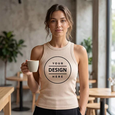 Beige Slim Fit Fit Customized Cotton Tank Top for Women