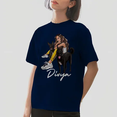 Dog Lover Oversized Hip Hop Customized Printed Women's Half Sleeves Cotton T-Shirt