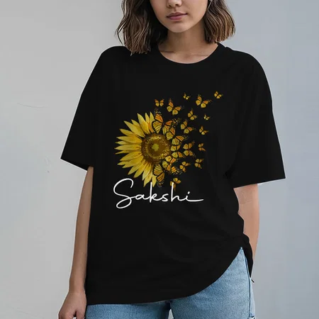 Sunflower Oversized Hip Hop Customized Printed Women's Half Sleeves Cotton T-Shirt