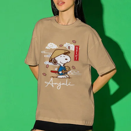Peaceful Ninja Oversized Hip Hop Customized Printed Women's Half Sleeves Cotton T-Shirt