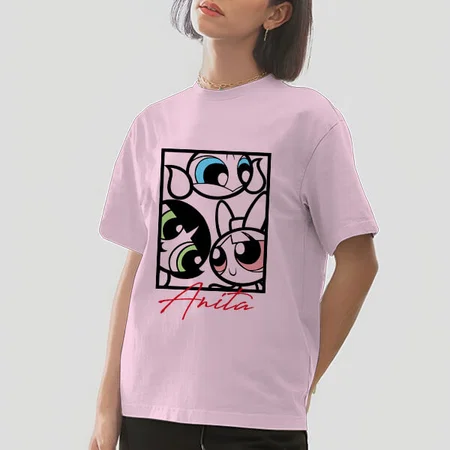 Superhero Girls Oversized Hip Hop Customized Printed Women's Half Sleeves Cotton T-Shirt