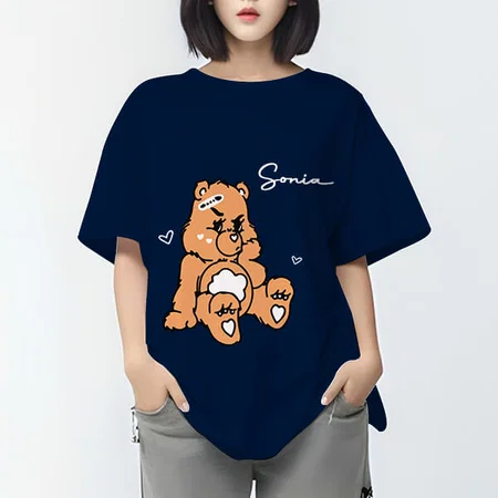 Teddy Oversized Hip Hop Customized Printed Women's Half Sleeves Cotton T-Shirt