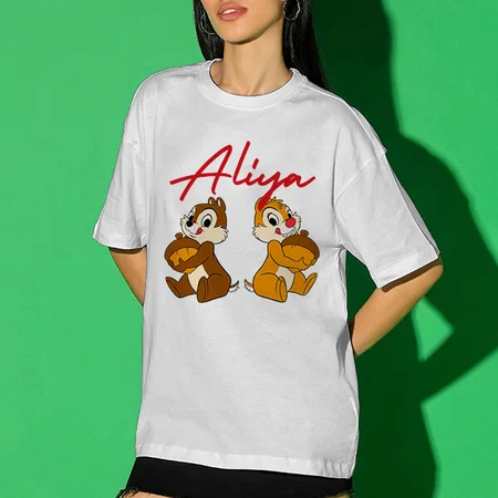 Cute Squirrels Oversized Hip Hop Customized Printed Women's Half Sleeves Cotton T-Shirt