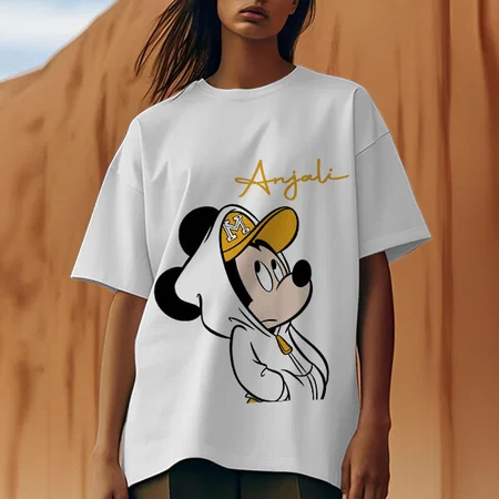 Cartoon Oversized Hip Hop Customized Printed Women's Half Sleeves Cotton T-Shirt