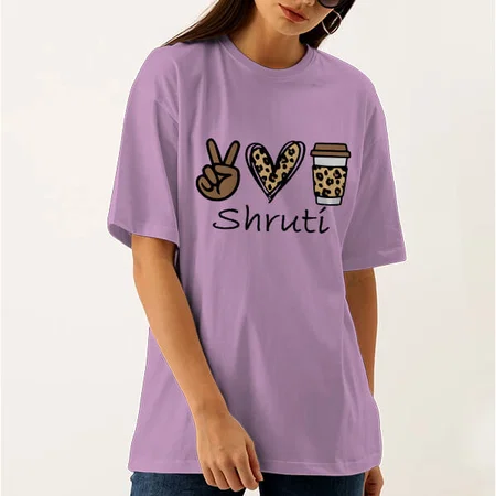 Peace Love Coffee Oversized Hip Hop Customized Printed Women's Half Sleeves Cotton T-Shirt