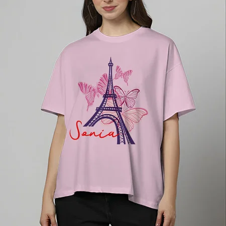 Butterflies Oversized Hip Hop Customized Printed Women's Half Sleeves Cotton T-Shirt