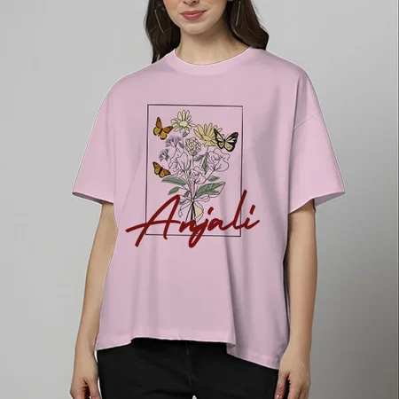 Flowers Oversized Hip Hop Customized Printed Women's Half Sleeves Cotton T-Shirt