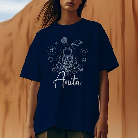Meditating Astronaut Oversized Hip Hop Customized Printed Women's Half Sleeves Cotton T-Shirt