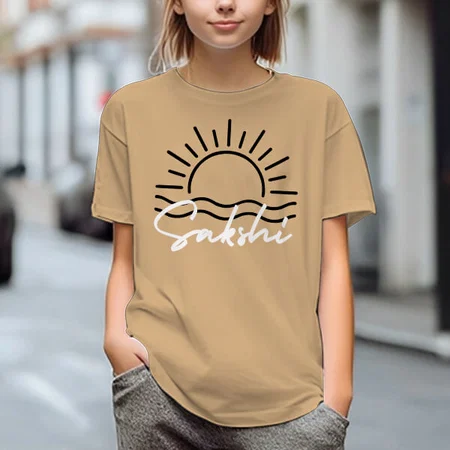 Sunrise Oversized Hip Hop Customized Printed Women's Half Sleeves Cotton T-Shirt