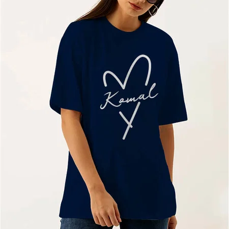 Heart with Name Oversized Hip Hop Customized Printed Women's Half Sleeves Cotton T-Shirt