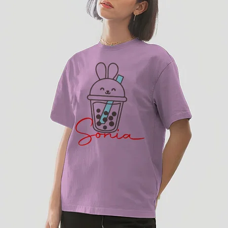 Cute Bunny Oversized Hip Hop Customized Printed Women's Half Sleeves Cotton T-Shirt