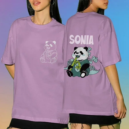 Panda Oversized Hip Hop Customized Printed Women's Half Sleeves Cotton T-Shirt
