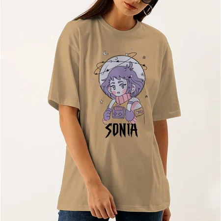 Astro Gamer Oversized Hip Hop Customized Printed Women's Half Sleeves Cotton T-Shirt