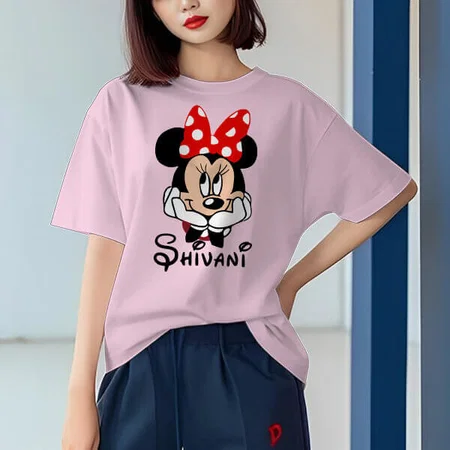 Cartoon Oversized Hip Hop Customized Printed Women's Half Sleeves Cotton T-Shirt