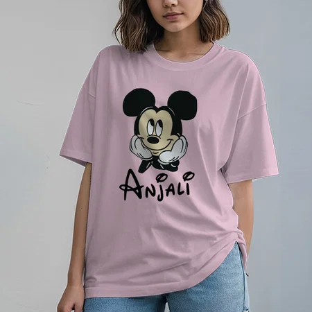 Cartoon Oversized Hip Hop Customized Printed Women's Half Sleeves Cotton T-Shirt