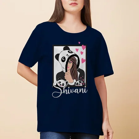 Panda Girl Oversized Hip Hop Customized Printed Women's Half Sleeves Cotton T-Shirt