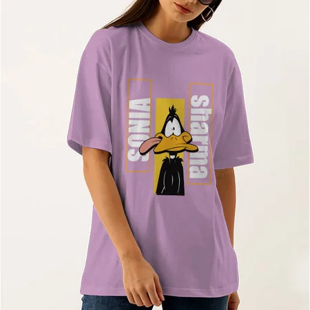 Cartoon Oversized Hip Hop Customized Printed Women's Half Sleeves Cotton T-Shirt