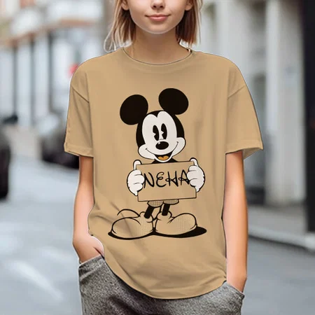 Cartoon Oversized Hip Hop Customized Printed Women's Half Sleeves Cotton T-Shirt