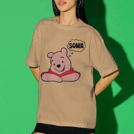 Cartoon Oversized Hip Hop Customized Printed Women's Half Sleeves Cotton T-Shirt