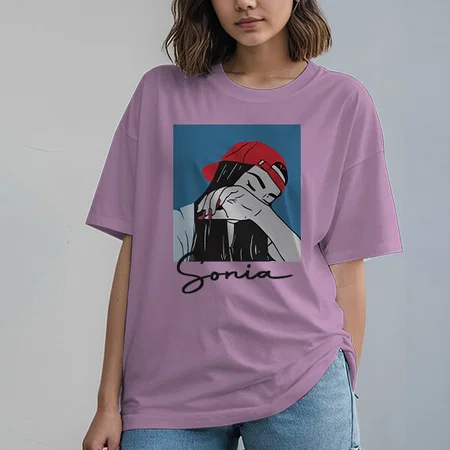 Rockstar Oversized Hip Hop Customized Printed Women's Half Sleeves Cotton T-Shirt
