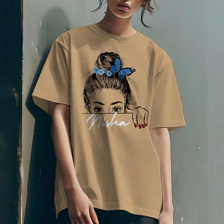 Intense Gaze Oversized Hip Hop Customized Printed Women's Half Sleeves Cotton T-Shirt
