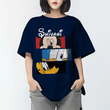 Cartoons Oversized Hip Hop Customized Printed Women's Half Sleeves Cotton T-Shirt