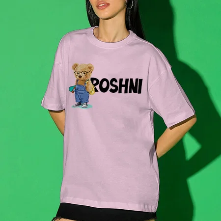 Teddy Oversized Hip Hop Customized Printed Women's Half Sleeves Cotton T-Shirt