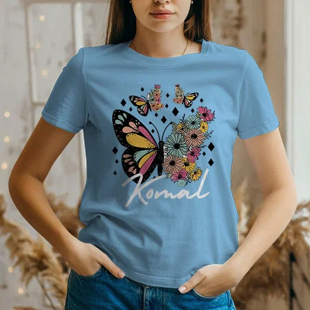 Butterflies Customized Printed Women's Half Sleeves Cotton T-Shirt