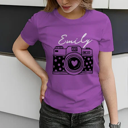 Retro Camera Customized Printed Women's Half Sleeves Cotton T-Shirt