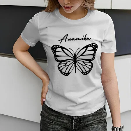 Butterfly Customized Printed Women's Half Sleeves Cotton T-Shirt