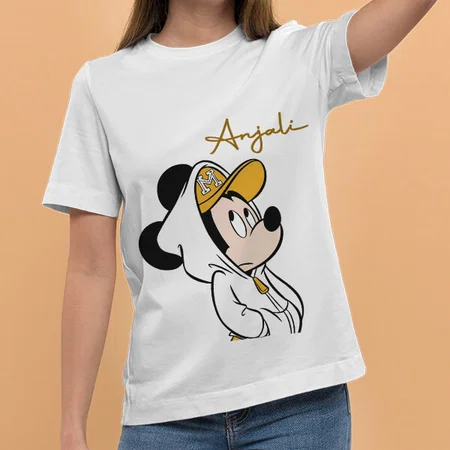 Cartoon Customized Printed Women's Half Sleeves Cotton T-Shirt