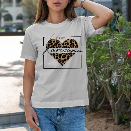 Heart Pattern Customized Printed Women's Half Sleeves Cotton T-Shirt