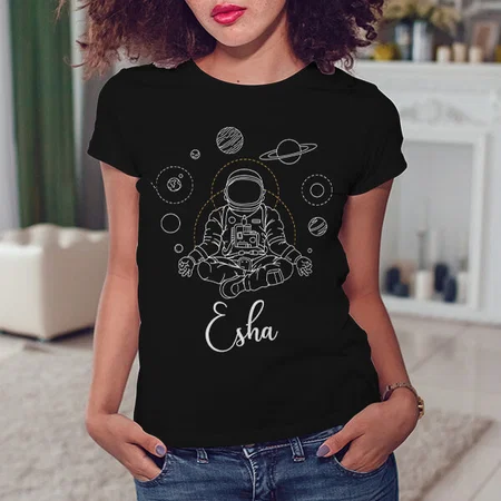 Meditating Astronaut Customized Printed Women's Half Sleeves Cotton T-Shirt