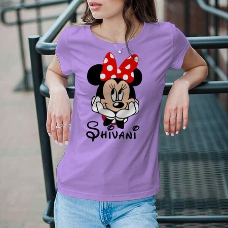 Cartoon Customized Printed Women's Half Sleeves Cotton T-Shirt