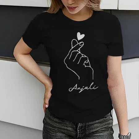 Korean Love Customized Printed Women's Half Sleeves Cotton T-Shirt