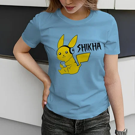 Cartoon Customized Printed Women's Half Sleeves Cotton T-Shirt