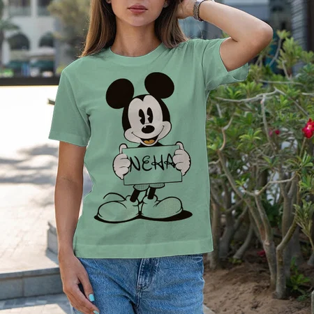 Cartoon Customized Printed Women's Half Sleeves Cotton T-Shirt