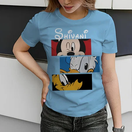Cartoons Customized Printed Women's Half Sleeves Cotton T-Shirt