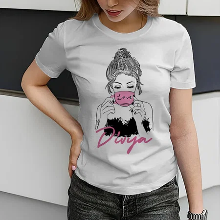 Morning Coffee Customized Printed Women's Half Sleeves Cotton T-Shirt