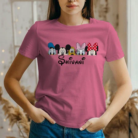 Cartoons Customized Printed Women's Half Sleeves Cotton T-Shirt