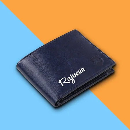 Blue Customized Pu Leather Wallet for Men I 3 Card Slots I 2 Currency &amp; Secret Compartments I 1 Coin Pocket