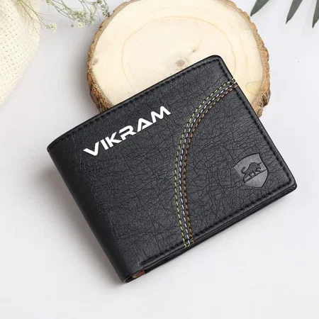 Black Customized Pu Leather Wallet for Men I 3 Card Slots I 2 Currency &amp; Secret Compartments I 1 Coin Pocket