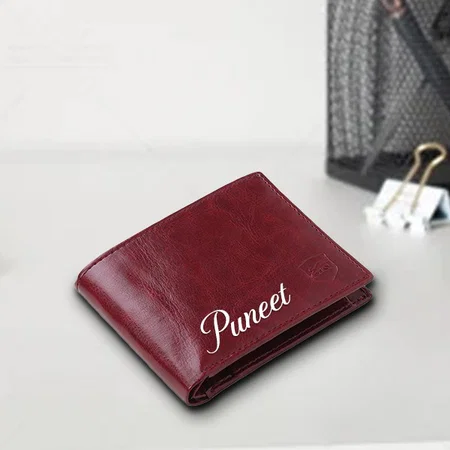 Red Customized Pu Leather Wallet for Men I 3 Card Slots I 2 Currency & Secret Compartments I 1 Coin Pocket