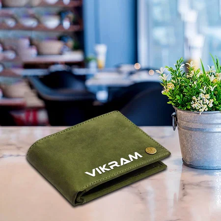 Green Customized Leather Wallet for Men I Ultra Strong Stitching I 6 Card Slots I 2 Currency & 2 Secret Compartments I 1 Coin Pocket
